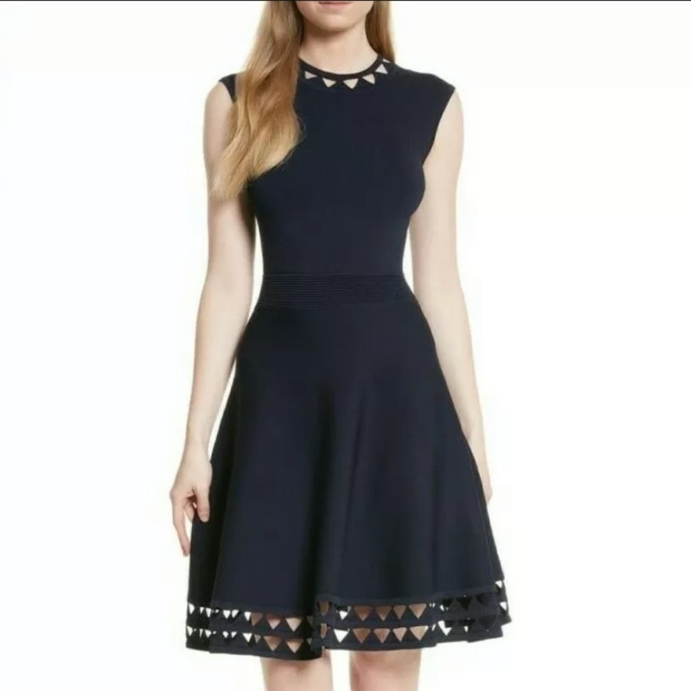 NWT Ted Baker Kathryn Cutout Knit Fit & Flare Dress NAVY Sz 2